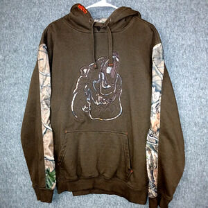 CQR Tactical Pullover Mens L Grizzly Bear Print Brown Hooded Thermal Fleece